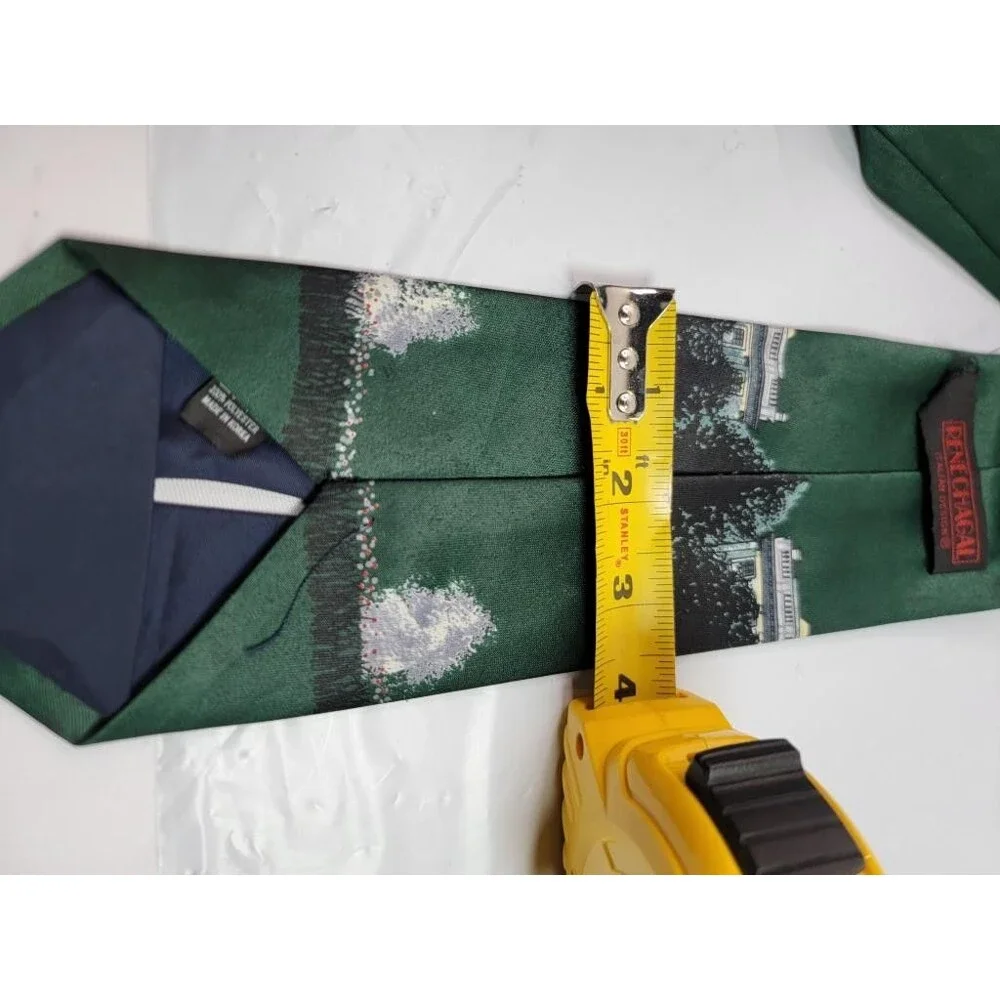 Rene Chagal Mens Tie Green White House Cannon Military Patriotic Polyester
